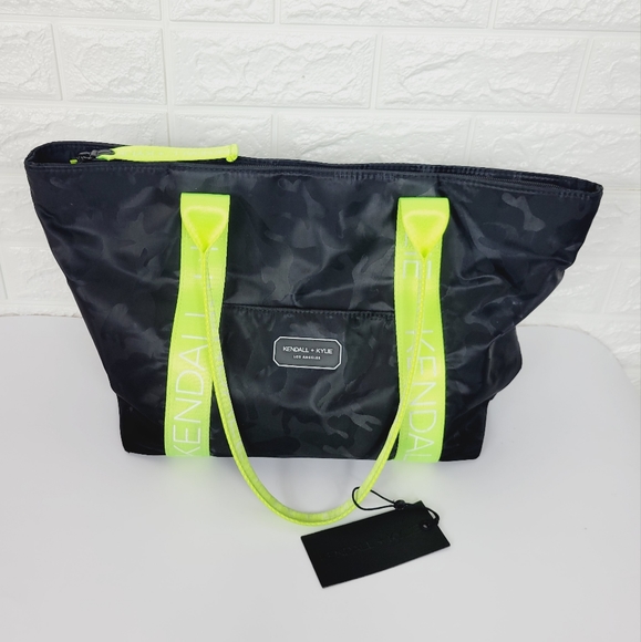 Kendall + Kylie Black Camo Neon Yellow  Stripe Tote Bag - Picture 6 of 10